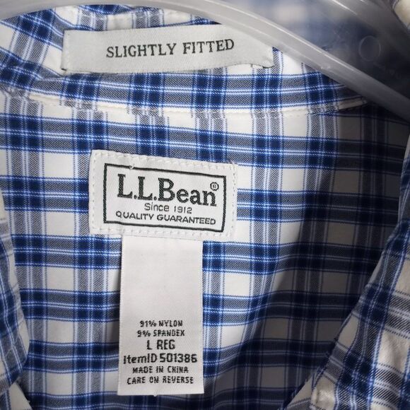 L.L. Bean Men's Slightly Fitted Blue/White Plaid Long Sleeve Button Shirt Size L - Picture 8 of 8